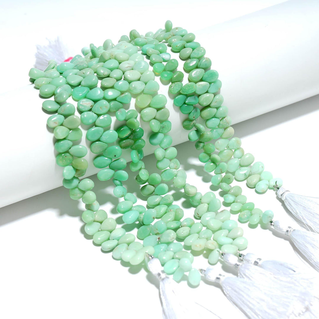 Natural Chrysoprase Pear Shape Beads, Green Chrysoprase Pear Shape Briolette's for Jewelry Making, 7 Inch Strand, 7-8 MM approx