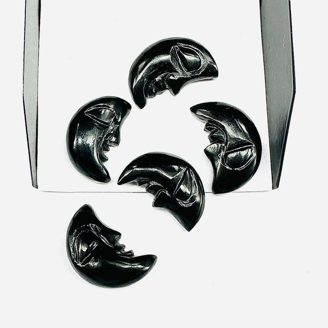 AAA Natural Black Onyx Moon Face, Black Onyx Half Moon Carvings, 18X13 MM, Jewelry Making Carving Gemstone, Carved Face Crystal, Face Charm