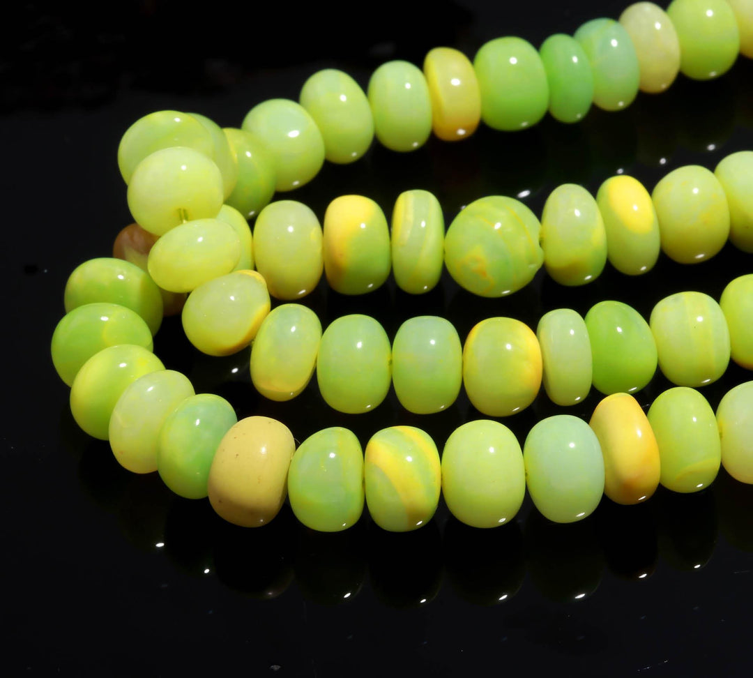 Parrot Green Opal Smooth Rondelle Beads, Neon Green Opal Beads for Jewelry Making, Wholesale Loose Beads 8 - 9 MM Dyed Opal for Craft Making