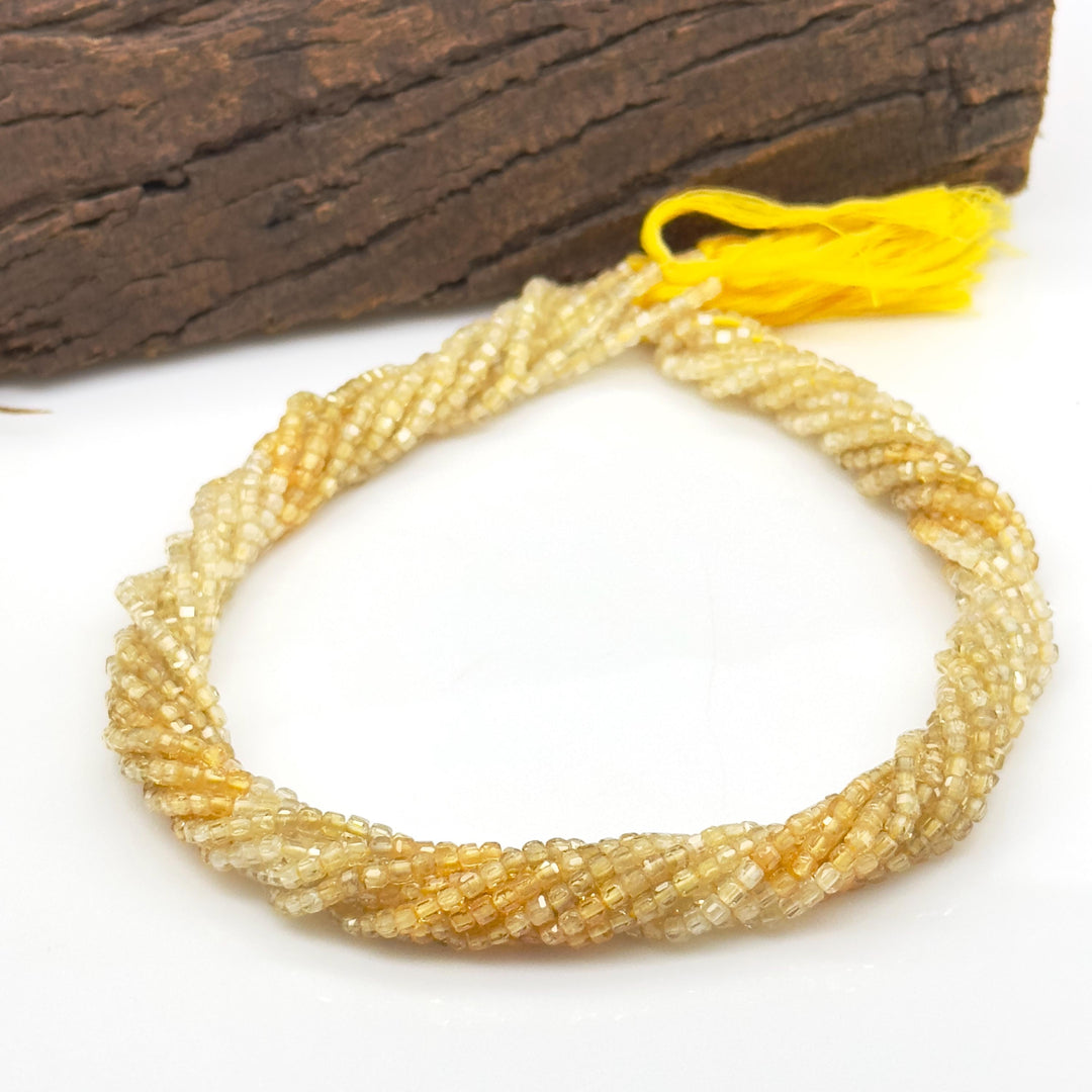 Sparkling Yellow Shaded Zircon Box Shape Beads, 3 mm Natural Cubic Zircon Beads, 13 Inches Zirconia Cube Dice Square Loose Beads for Jewelry
