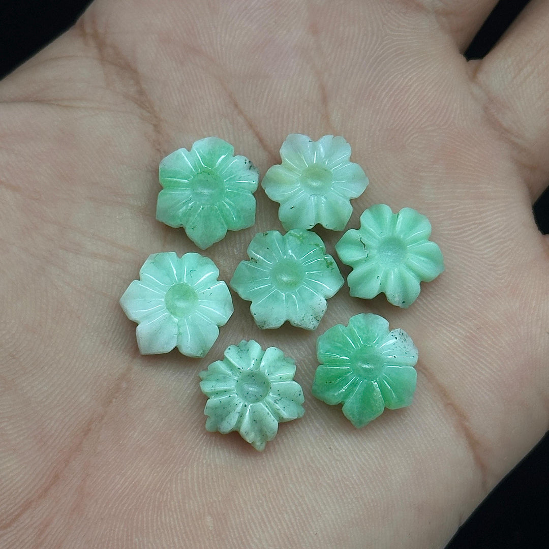 Green Chrysoprase Carved Flower Shape Beads, Natural Chrysoprase Flower Carving, Green Flower for Jewelry Making, 12 MM, Floral Gemstones