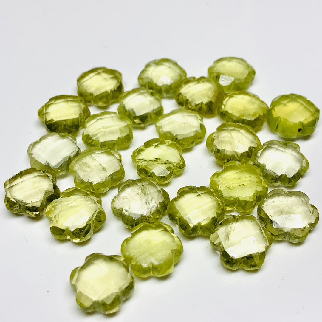 2,3,4,5 Pcs Natural Lemon Quartz Hand Carved Flower Shape, Carved Flower Shape Gemstone For Jewellery, Flower Shape Gemstone, 10 mm