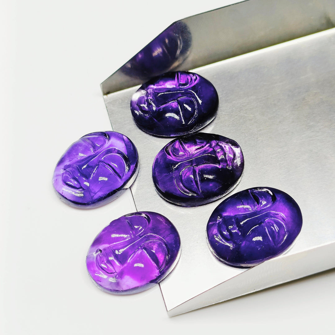 1,2,3,4,5 Pcs Natural Amethyst oval face Shape Carving, Hand carved face shape Gemstone, amethyst carved Gemstone jewelry Making,18X14 mm