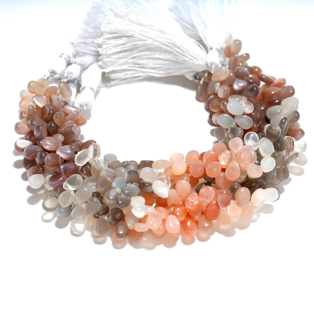 Multi Moonstone Pear Shape Beads, Chocolate, Peach, White, Gray Moonstone Smooth Pear Side Drill Beads for Jewelry Making, 7 Inch, 8-9 MM