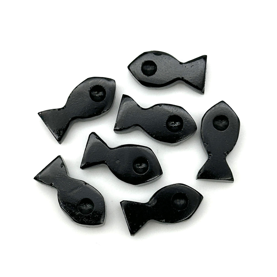 Natural Black Onyx Fish Charm Beads, Fancy Fish Shape Carved Gemstone, 7X14 MM Loose Gemstone Fishes For Jewelry, Healing Protection Beads