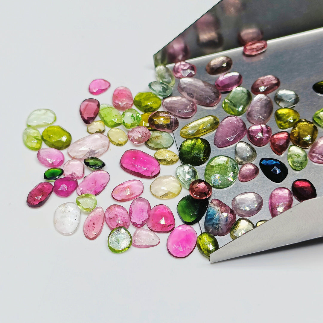2,3,4,5,6 very small pcs multi tourmaline rosecuts  Fancy Shape Rosecut, faceted cabochon, flat gemstone, jewelry making rosecut 4-8 mm