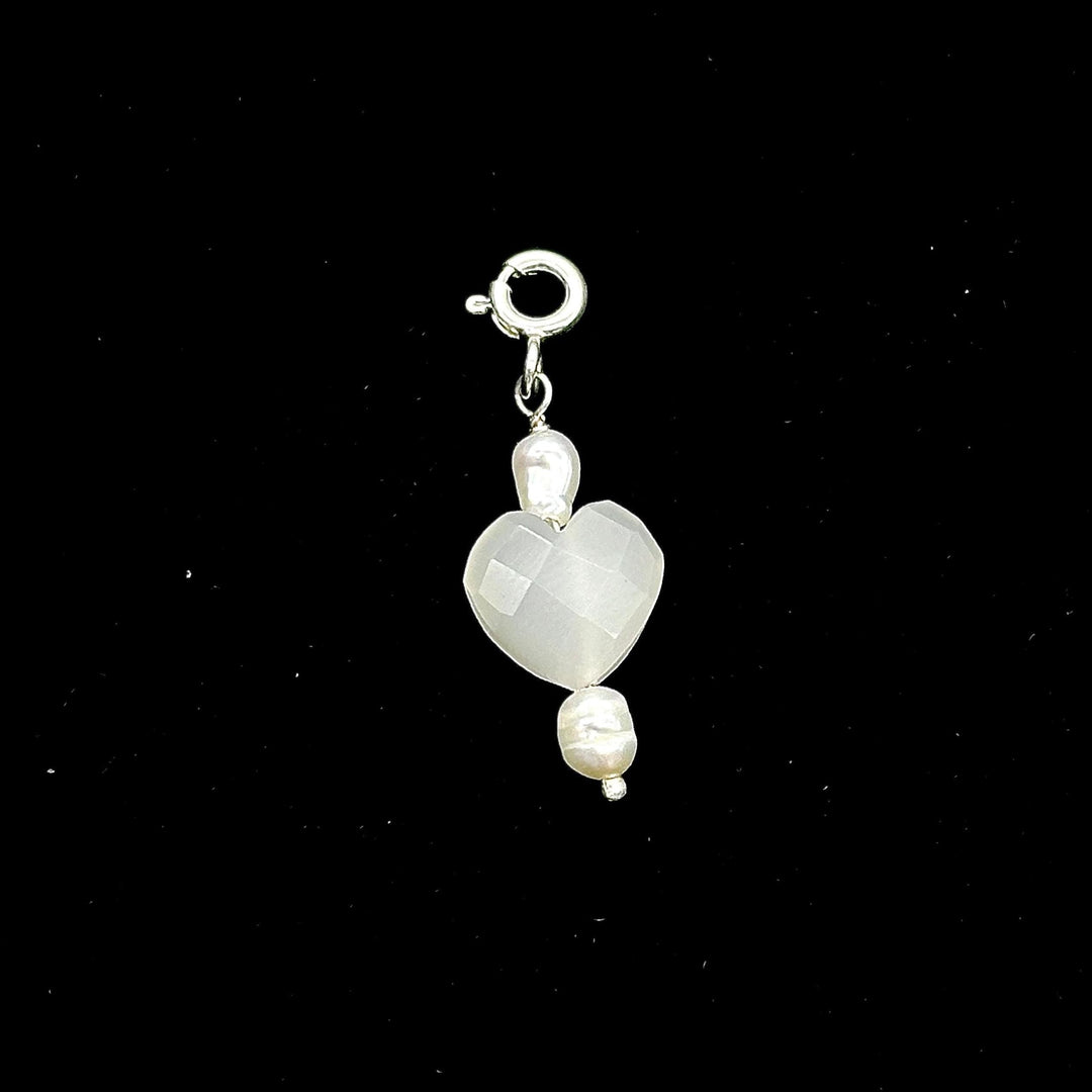 Natural White Moonstone and Pearl Charms, White Moonstone Heart Silver Charms, Gemstone Beads, Craft Making, 925 Silver Charms Wholesale