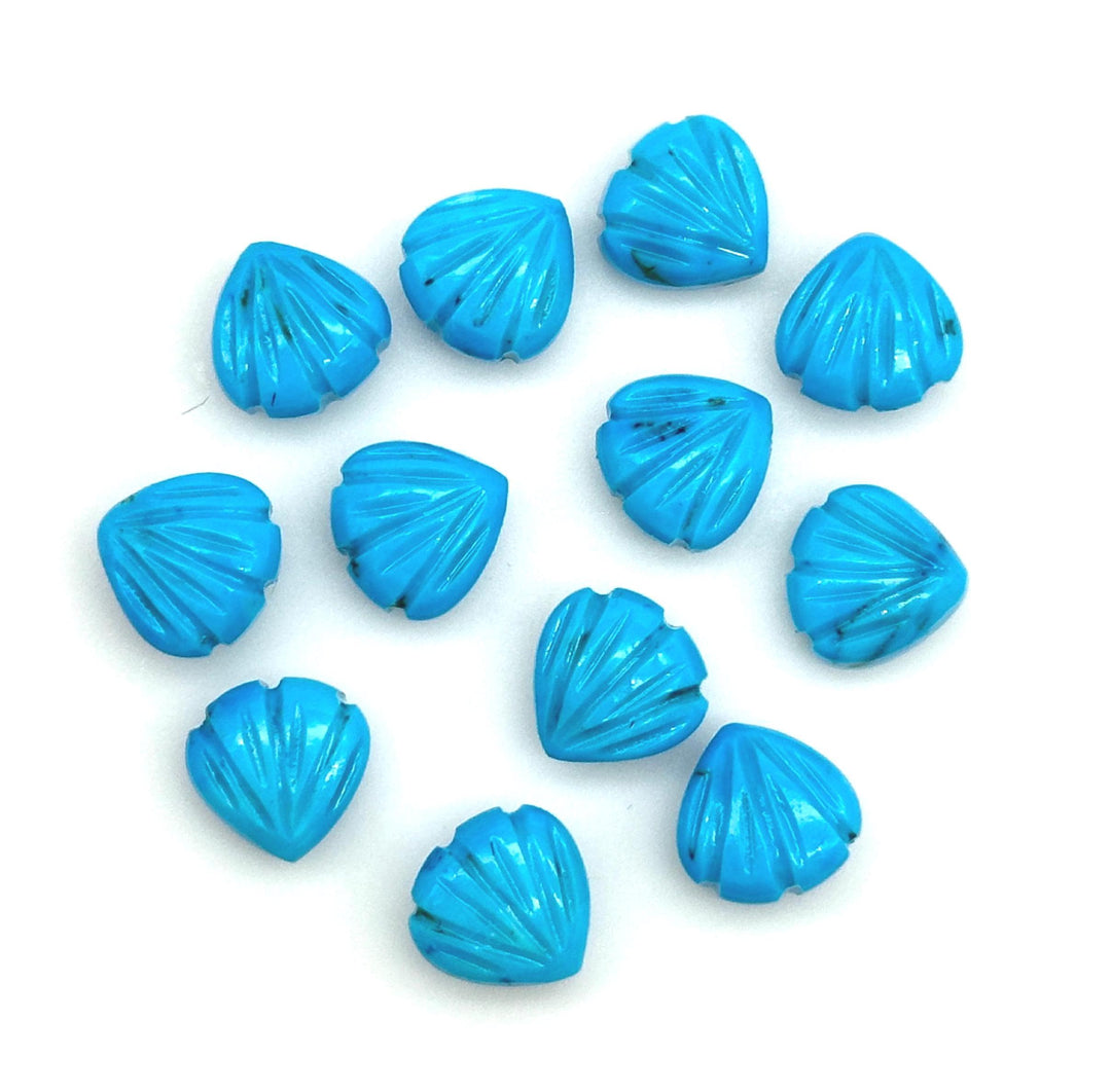 Blue Turquoise Shell Shape Beads, 8 MM Hand Carved Seashells, Tiny Carved Beads, Turquoise Shell Charms, Jewelry & Craft Making Gemstones
