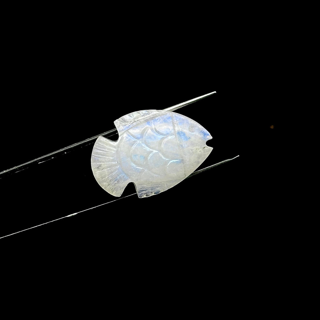 Carved Rainbow Moonstone Fish Beads: Handmade Gemstone Craft Supply