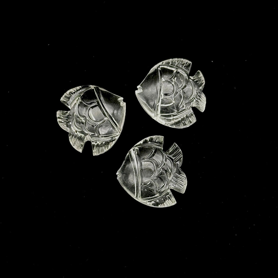Natural Crystal Fish Shape Stone, Clear Crystal Fish Hand Carved Beads, Marine Fishes, Gemstone Fishes 16X17 MM, Carved Fish Pendant