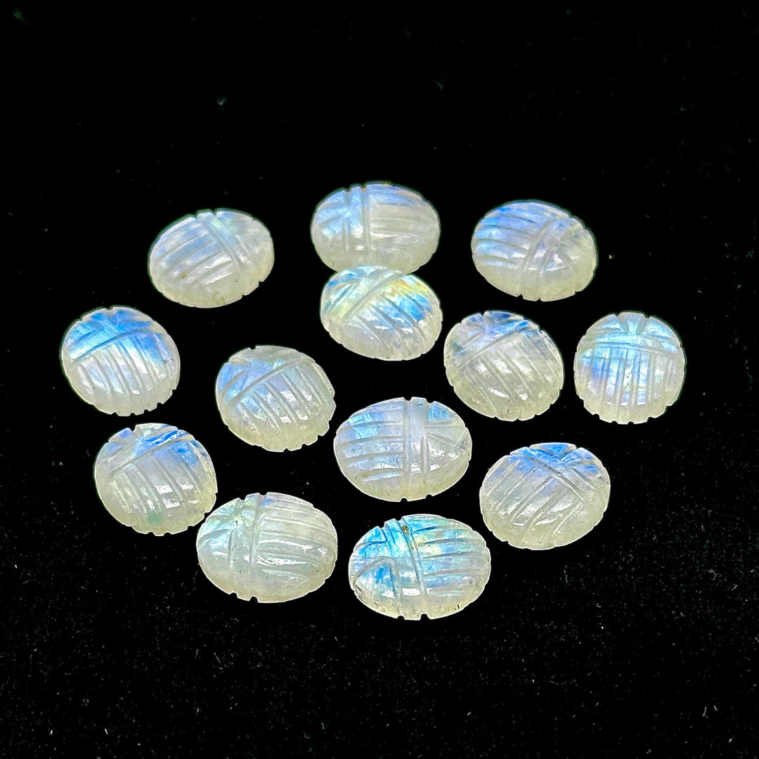 Rainbow Moonstone Scarab Beads: Handmade Carved Briolettes (10x12MM)