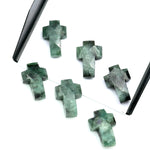 Load image into Gallery viewer, Natural Emerald Cross Beads: Faceted Green Gemstone Charms (15mm)