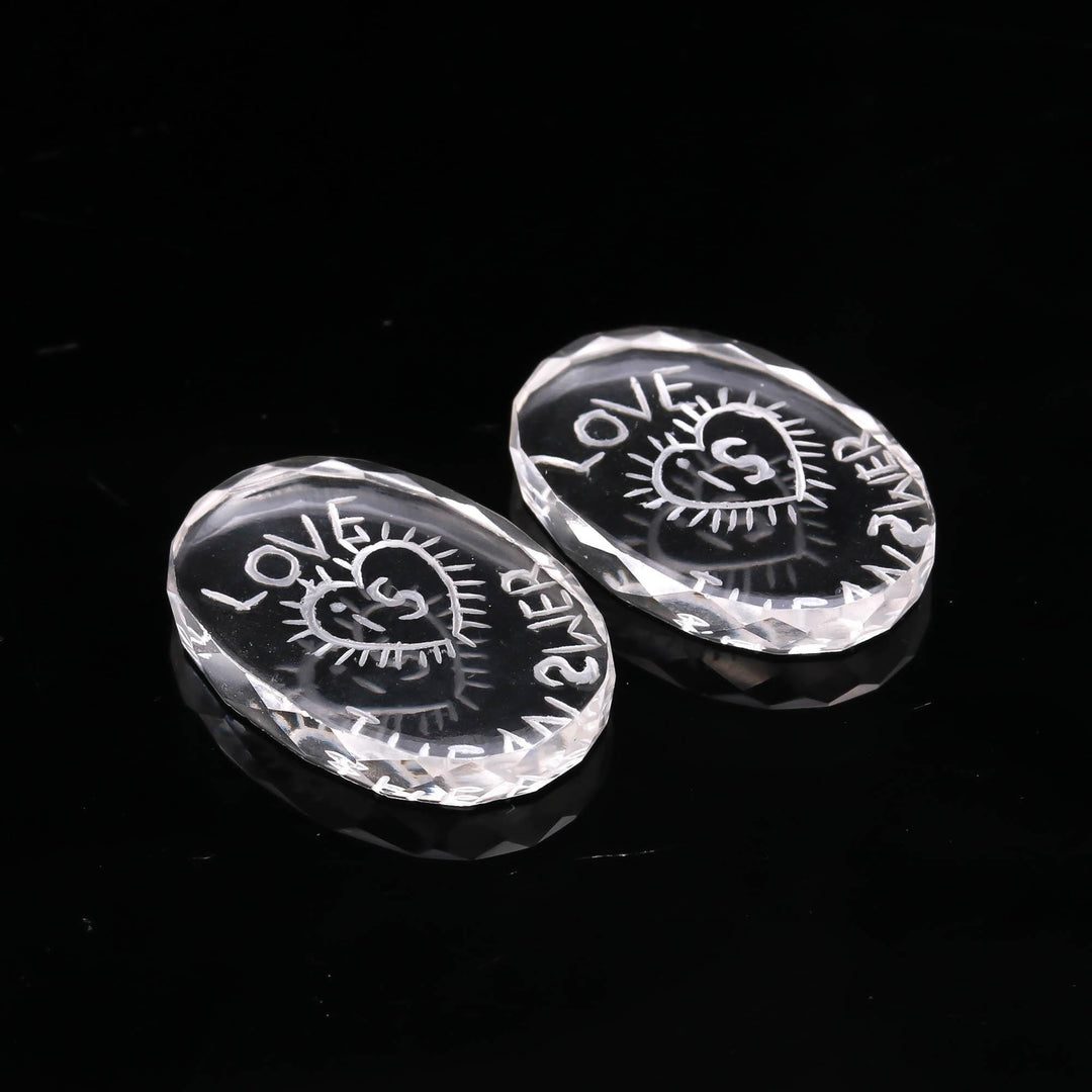 1 Pc Crystal Quartz Incarved Stone, Clear Crystal Love Is the Answer Handwritten Gemstone, 30 MM, Gift for love