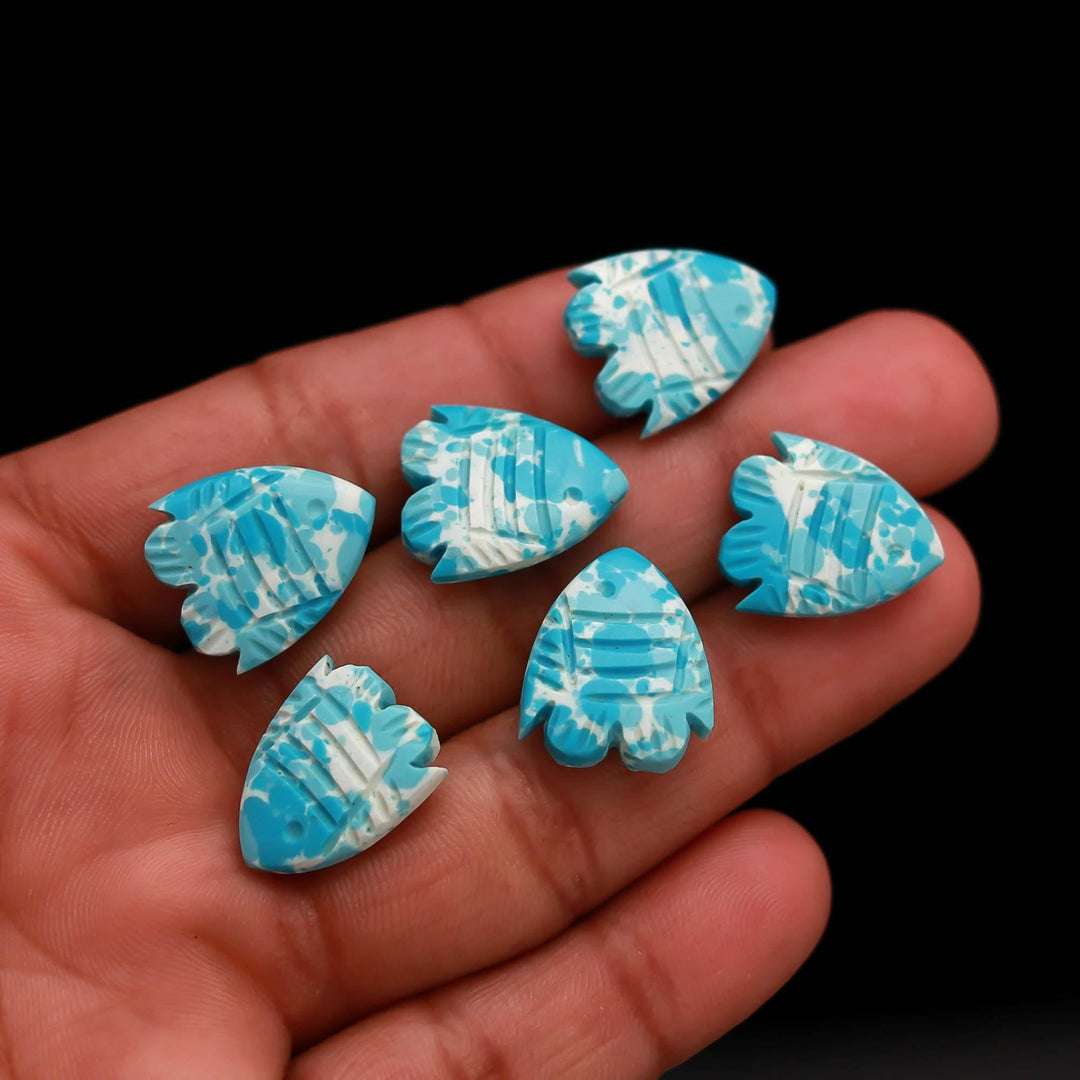 Blue Mohave Turquoise Fish Shape Beads ~ Carved Mohave Turquoise Fish Gemstone Charms ~ Jewelry Making Loose Beads, 15X18 MM