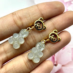 Load image into Gallery viewer, Gummy Bear Earrings, Grey Moonstone Carved Teddy Bear Earrings For Girls, Bridesmaid Gift, Anniversary Gift For Her, Handmade Jewelry