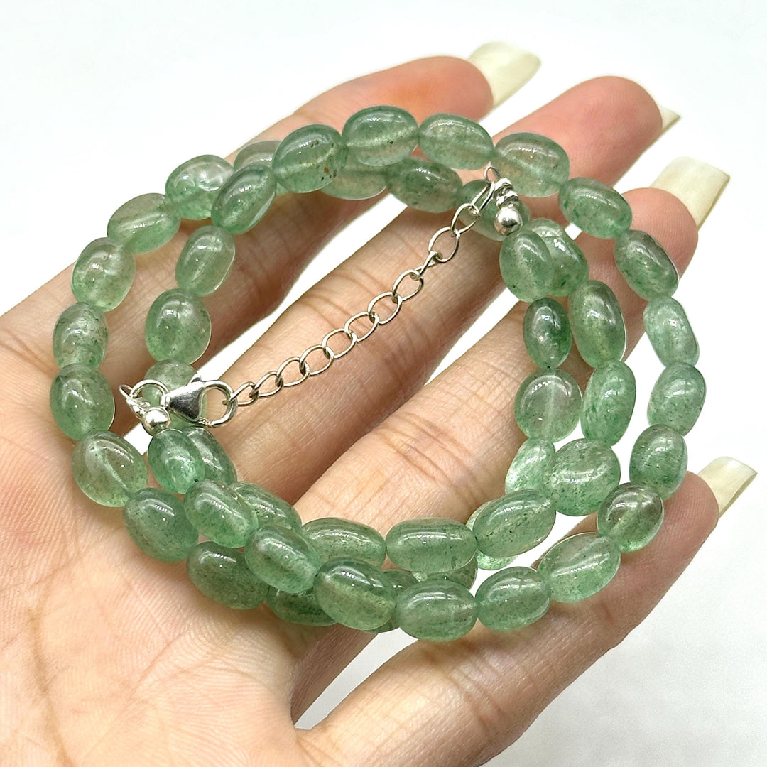 Natural Green Strawberry Necklace, Strawberry Gemstone Beaded Necklace, 925 Sterling Silver Handmade Jewelry, Healing Necklace, Gift for her