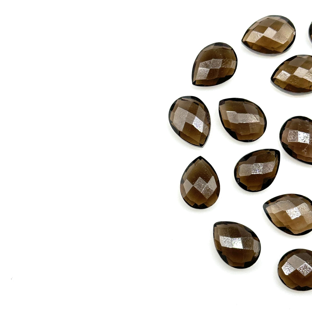 Natural Smokey Quartz Pear Shape Beads, AAA+ Quality Faceted Teardrop Bead, 9X12 MM Briolette Beads, Matched Pairs, Jewelry Making Beads