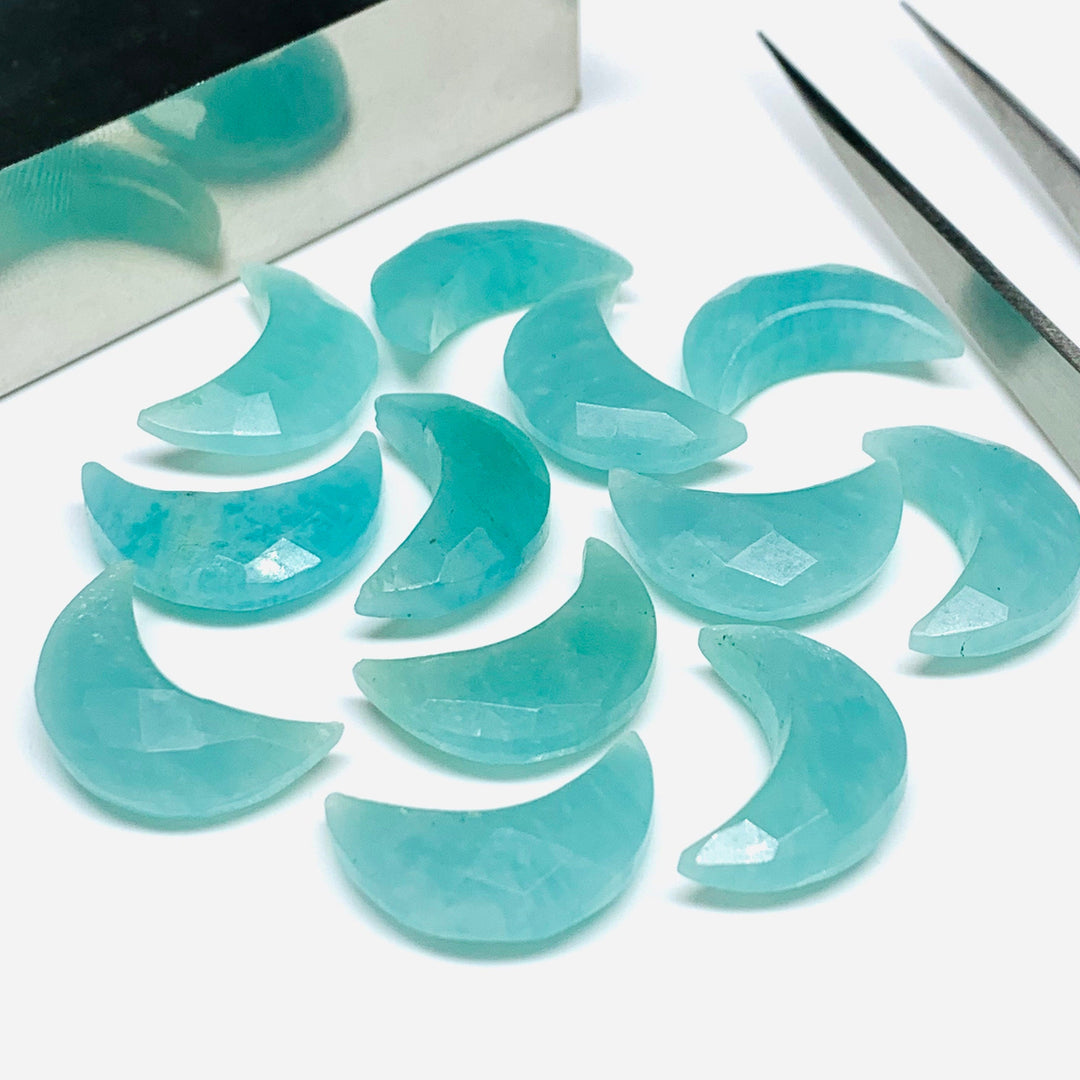 2,3,4,5,Pcs Natural Amazonite faceted Hand Carved Moon Shape Briolettes, Carved Moon Shape Gemstone For Jewellery,  facetedMoon Shape 17  mm
