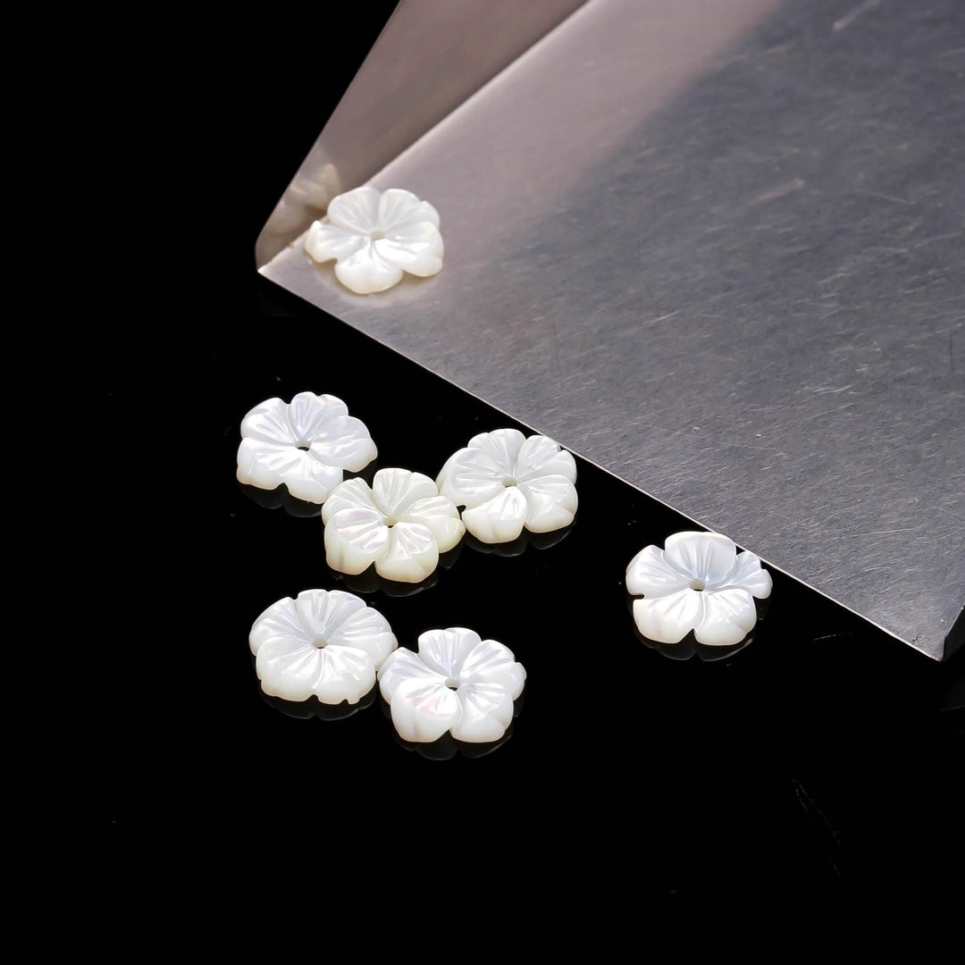 Cute Tiny Pearl Flower for Jewelry Making, Mother of Pearl Flower Shape Carving, Pearl Flowers, Natural Gemstones 8 MM Center Hole Bead 1pc