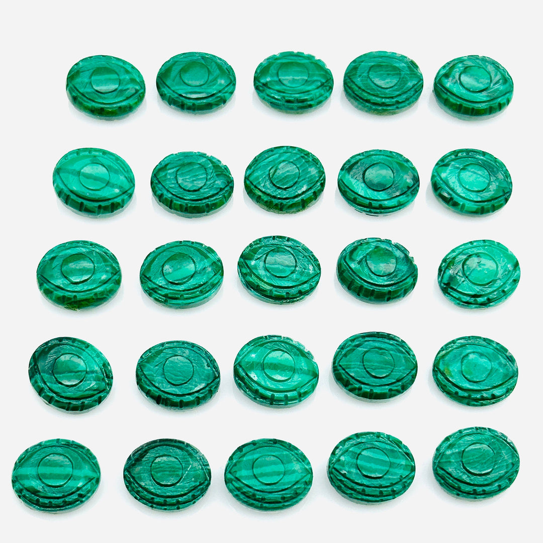 Malachite Evil Eye Beads, Hand Carved Gemstone Beads, Loose Oval Eye Beads, Green Evil Eye Charm Beads, Loose Carving Beads 10X12 MM