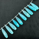 Load image into Gallery viewer, Aqua Chalcedony Teardrop Beads: Faceted Briolette Gemstone Pair (7x30 mm)