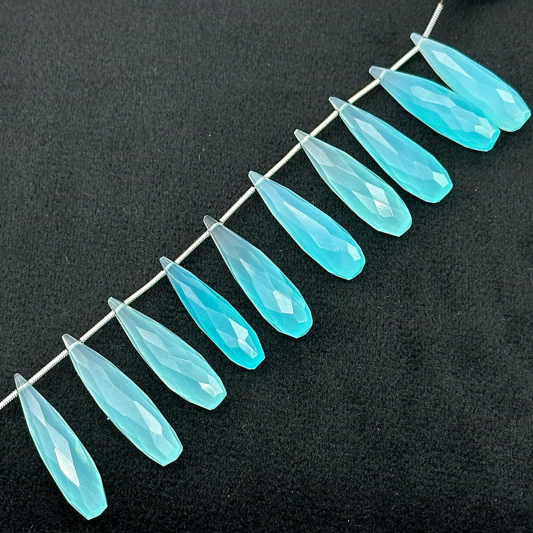 Aqua Chalcedony Teardrop Beads: Faceted Briolette Gemstone Pair (7x30 mm)