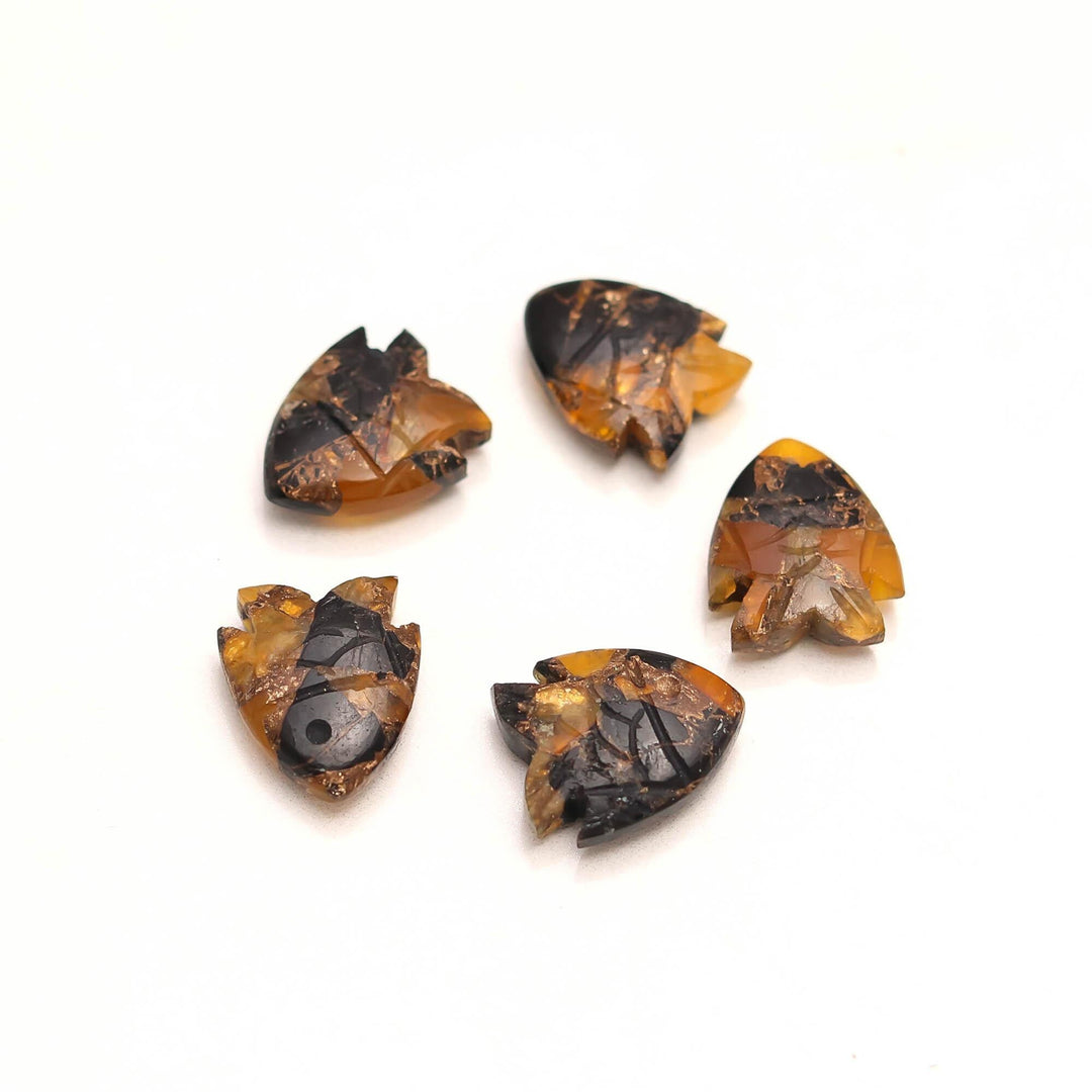 Yellow & Black Copper Turquoise Fish Shape Beads ~ Carved Mohave Turquoise Fish Gemstone Charms ~ Jewelry Making Loose Beads, 15X18 MM