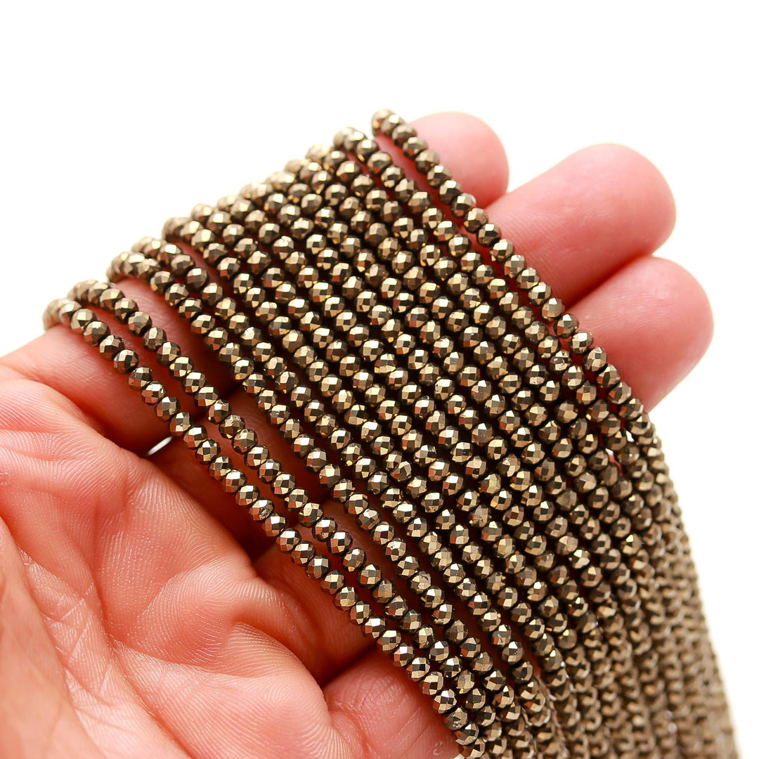 Natural Pyrite Faceted Rondelle Beads, Shiny Pyrite Faceted Beads, AAA Pyrite Gemstone Beads for Jewelry Making, Loose Beads, 3-3.5 MM