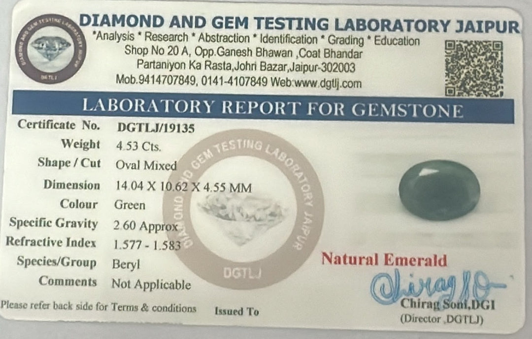 Natural Emerald Gemstone 4.53 Ct Oval Mixed Cut Green Emerald Loose Stone | Certified Natural Beryl Emerald | 14.04 × 10.62 mm