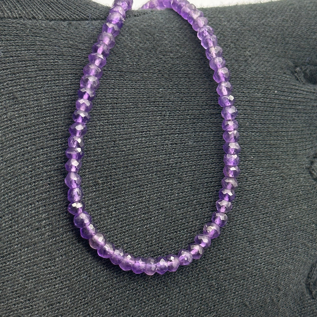 Dainty Natural Amethyst Beaded Necklace, Amethyst Faceted Rondelle Beads Necklace, Purple Beads Necklace For Women's, Gemstone Necklace