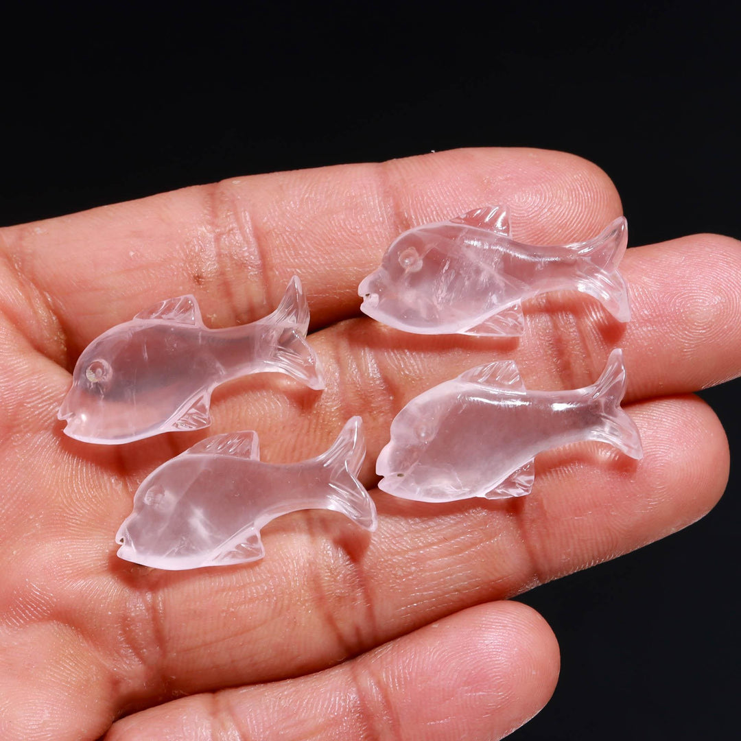 Natural Rose Quartz Dolphin Shape Carving, Pink Quartz Fish Shape Beads, Jewelry Making Fish Charms, 28 MM, Loose Sea Carved Stone