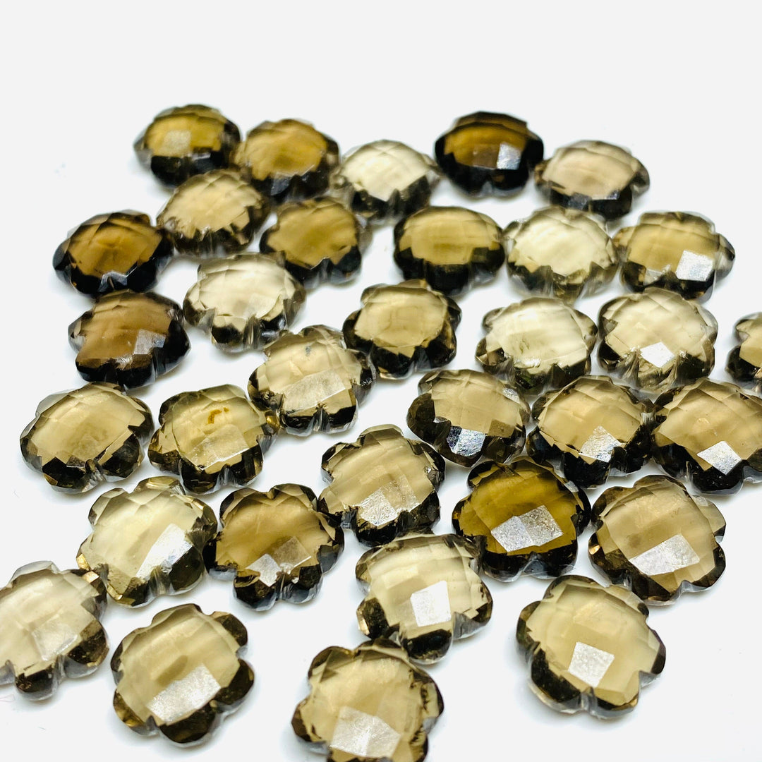 2,3,4,5 Pcs Natural Smokey Quartz Hand Carved Flower Shape, Carved Flower Shape Gemstone For Jewellery, Flower Shape Gemstone, 10 mm