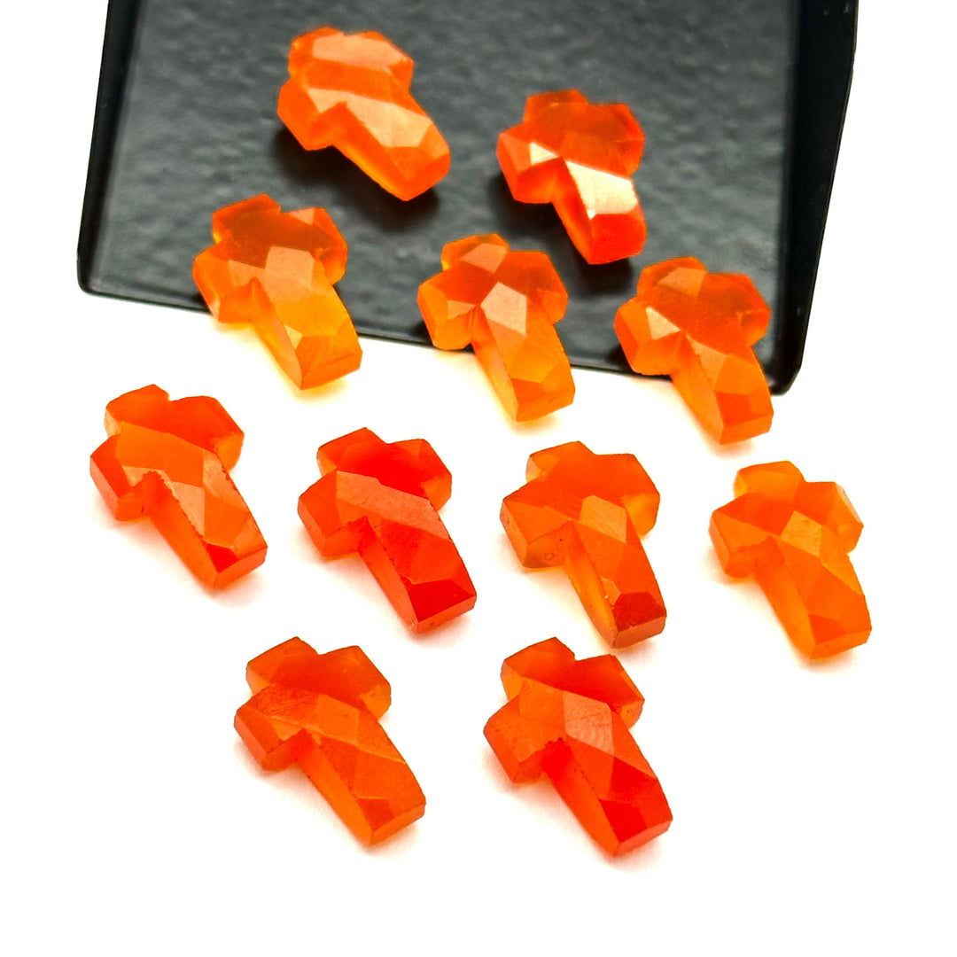 Natural Carnelian Cross Shape Beads ~ Healing & Protection Gemstone Beads ~ Faceted Carnelian Beads ~ 15 MM Cross Charm Beads ~ Orange Beads
