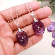 Natural Amethyst Evil Eye Necklace, Hand Carved Evil Eye Gemstone Pendant, 925 Sterling Silver Jewelry, February Birthstone