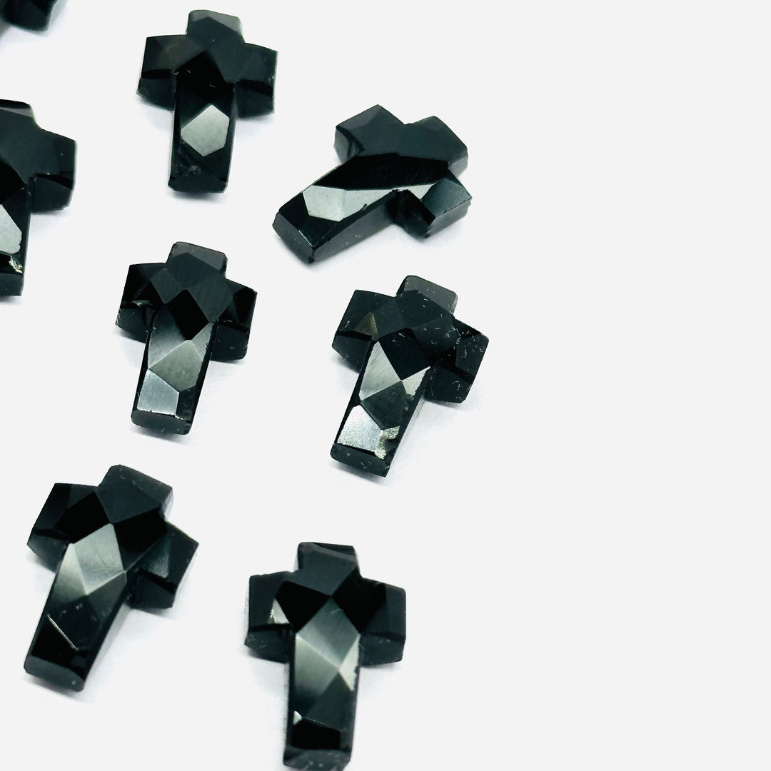 1,2,3,4,5 pcs Natural Black Onyx Cross Shape Gemstone Beads, Faceted Cross Shape Carving Beads, 15X10 MM Cross Shape Charms, Energy Beads