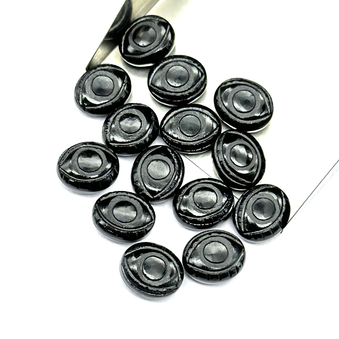 Black Onyx Evil Eye Beads, Natural Hand Carved Beads, Black Onyx Eye Shape Gemstone Beads, Evil Eye Protection Gemstone Beads, 10X12 MM
