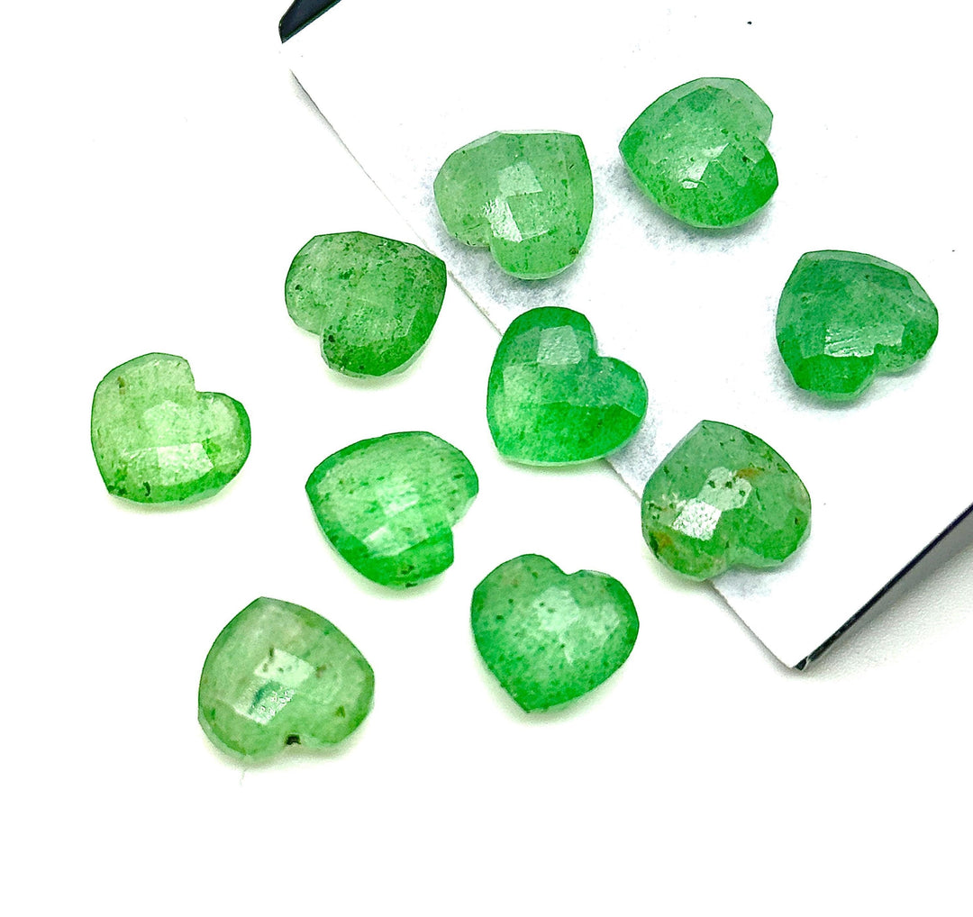 Natural Green Strawberry Heart Shape Beads, Faceted Strawberry Quartz Heart Shape Briolettes, AAA Hand Carved Heart Charm, 10 MM Craft Beads
