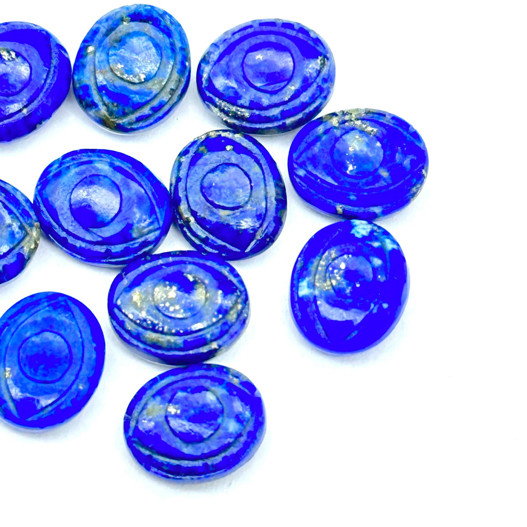 Natural Lapis Lazuli Evil Eye Briolettes Beads, Blue Lapiz Lazuli Evil Eye Carved Beads, Evil Eye Protection Gemstone Beads, 10X12 MM
