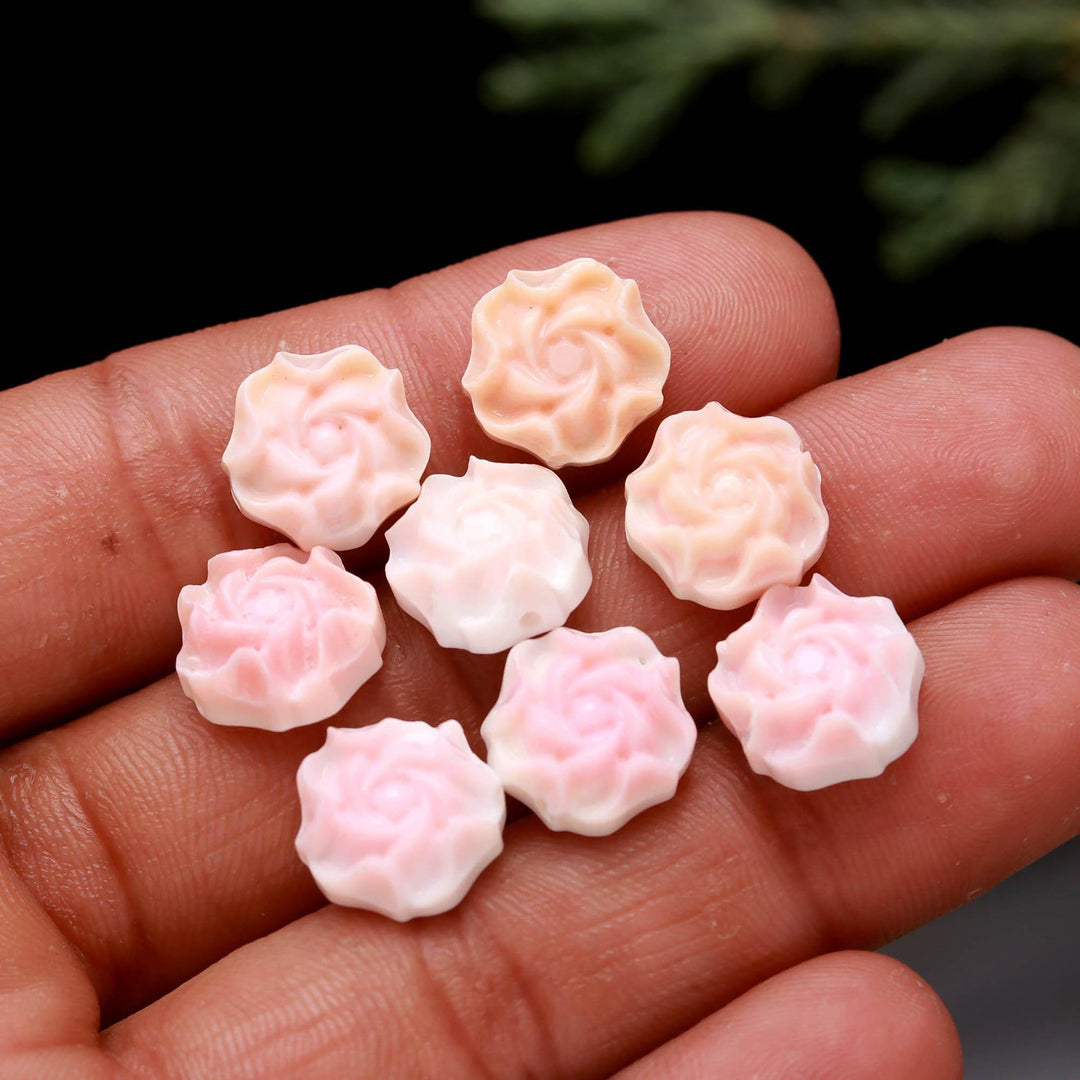 Pink Mother of Pearl Rose Shape Flower Beads, Mop Carved Rose Flower Beads for Jewelry Making, Top to Bottom Drill, 11 MM, Both Side Carved