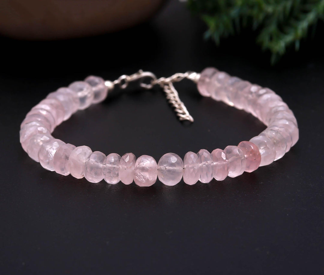 Natural Rose Quartz Beads Bracelet, Pink Quartz Faceted Rondelle Shape Beads Bracelet, Jewelry Gifts, Fancy Jewelry for Girls, 8 MM