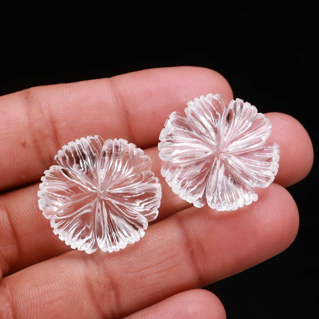 Crystal Quartz Flower Shape Carving, Clear Crystal Flower Shape Gemstone Beads, Flower Charms, 25 MM Reiki Healing Crystal Gifts