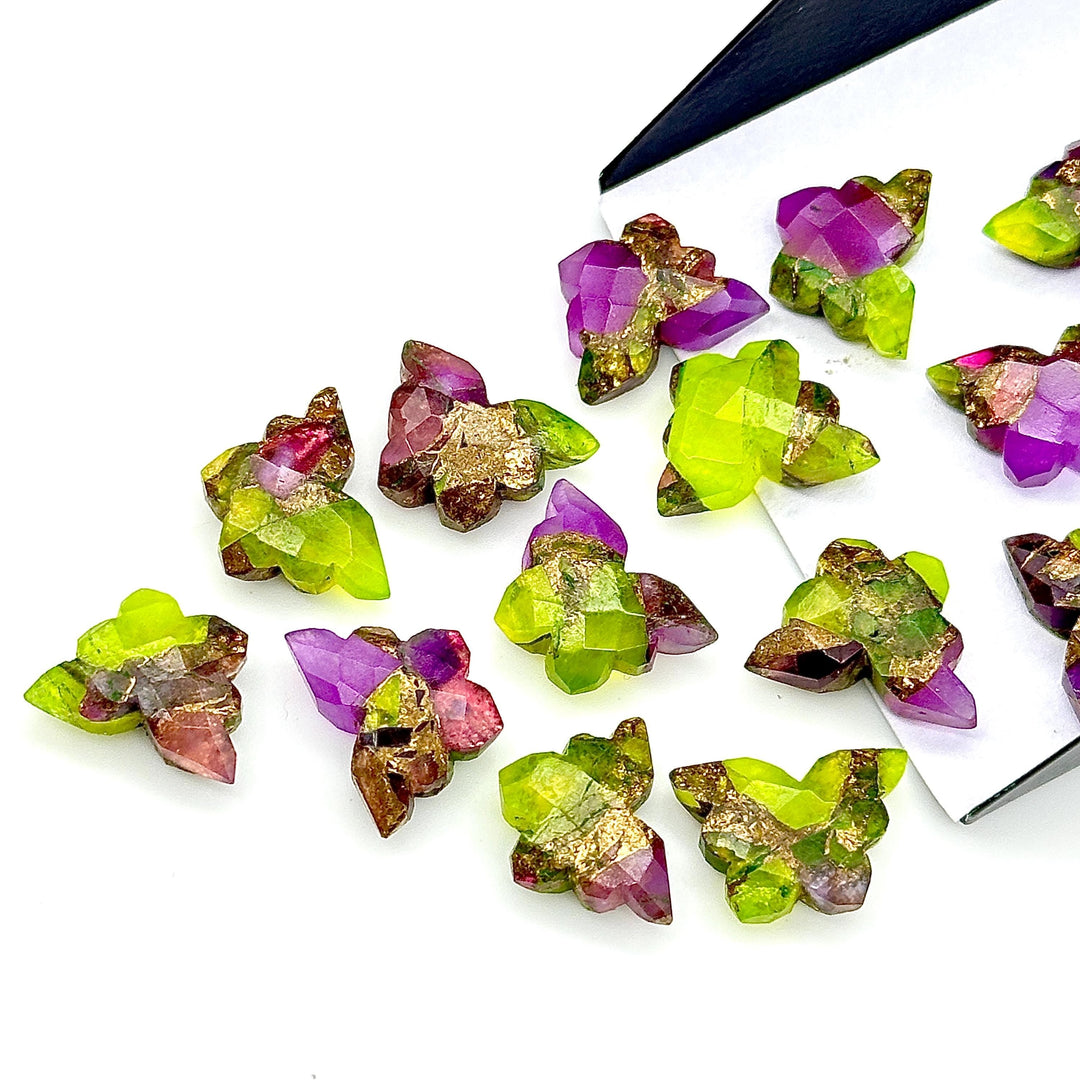 Neon UV Light Beads, Neon Green & Purple Copper Turquoise Butterfly Beads, Faceted Butterfly Gemstone, Neon Turquoise Carving Beads 14x10 MM
