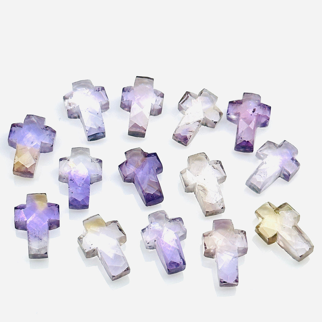 Natural Ametrine Cross Shape Beads ~ Ametrine Carvig Gemstone Beads ~ Faceted Ametrine Beads ~ 15 MM Cross Charm Beads ~ Holy Cross Beads
