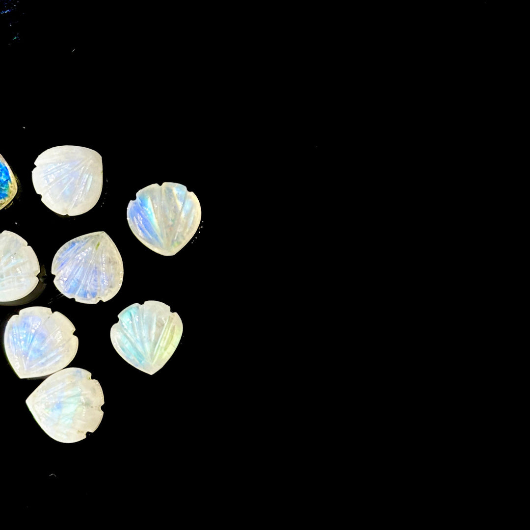 AAA+ Quality Rainbow Moonstone Shell Shape Beads, 8 MM Hand Carved Flashy Seashells, Carved Beads, Shell Charms, Jewelry and Craft Making