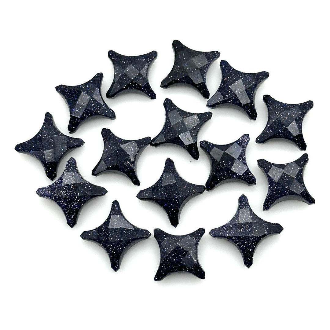 Black Sunstone Ninja Star Beads: Faceted Gemstone Carvings (11x15 mm)