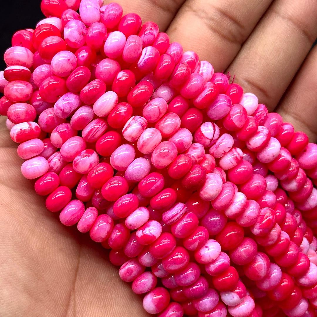 Hot Pink Opal Smooth Rondelle Beads, Plain Red Opal Beads for Jewelry Making, Wholesale Loose Opal Beads, 8 MM Dark Pink Opal Beads