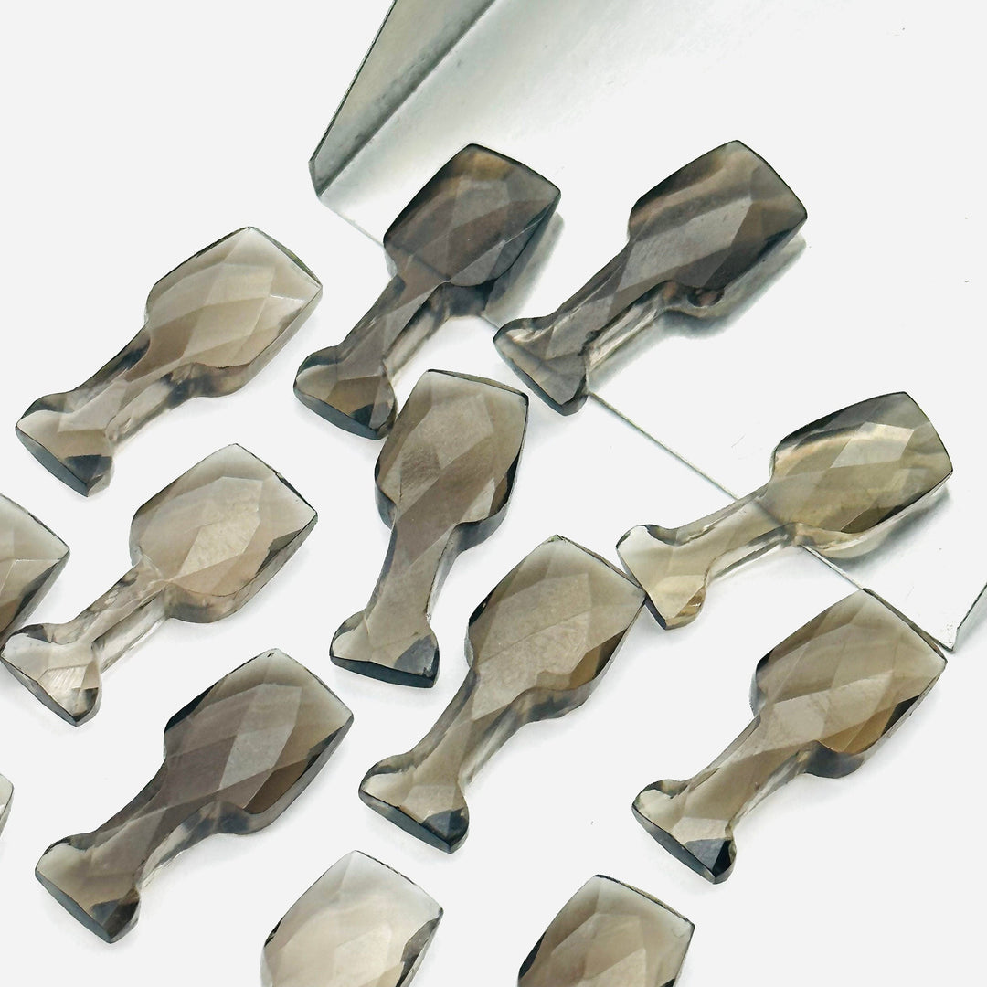 1,2,3,4,5 pcs Natural Smoky Quartz Vine Glass Shape Faceted Gemstone, New Fancy Cut Briolettes, Brown Smoky Quartz Carved Gemstone 8X20 MM