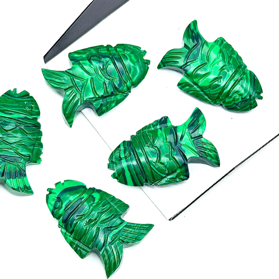 Natural Malachite Carved Fish Shape Gemstone, Hand Carved Fish Shape Gemstone, Jewelry Making Gemstones, 17X26 MM, Blue Fish Charm Pendant