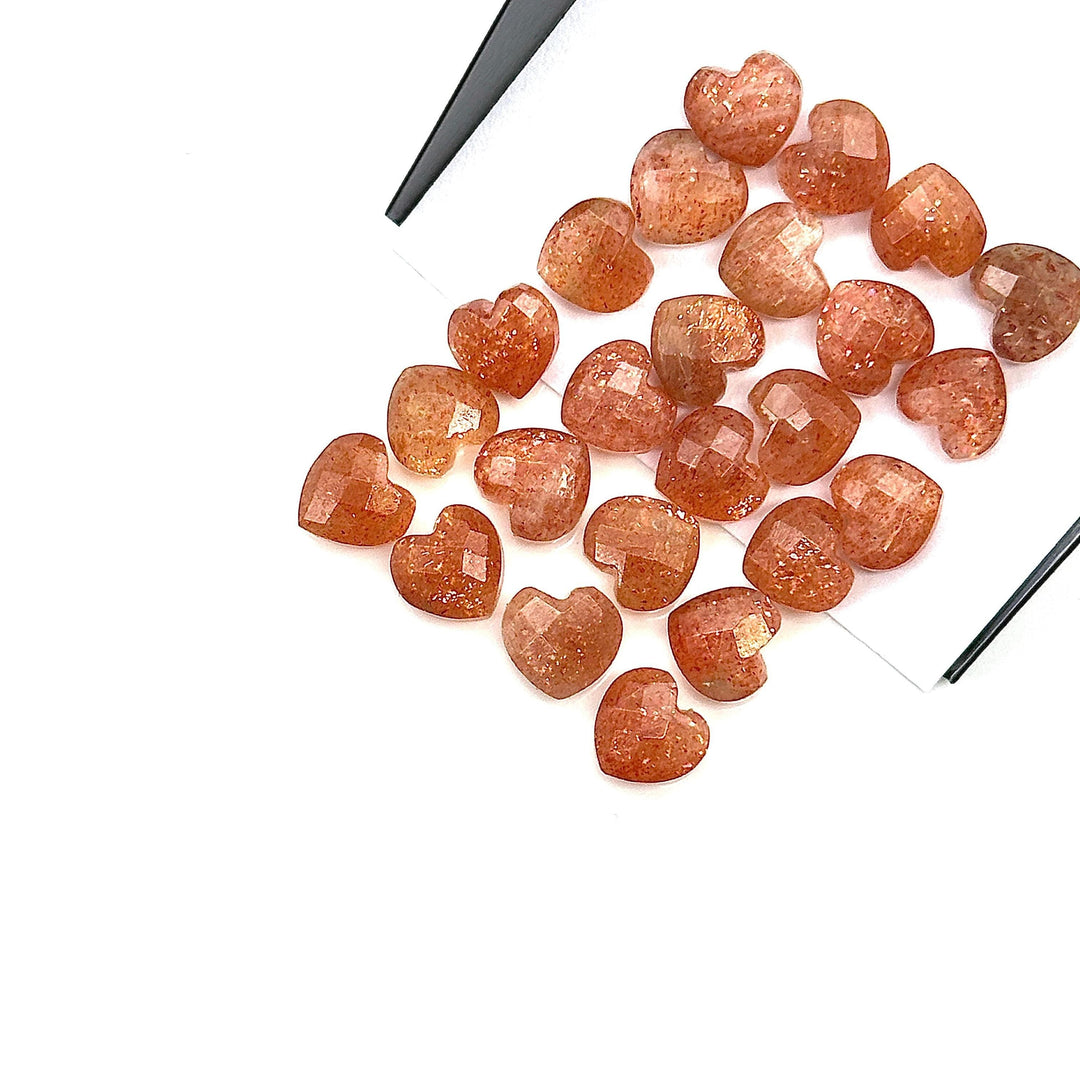Red Sunstone Heart Briolette Beads: Faceted Gemstone, 8mm