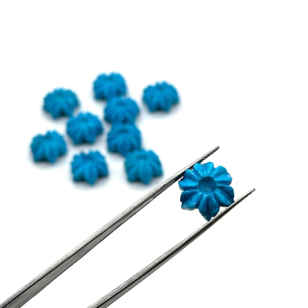 Hand Carved Turquoise Flower Charm: AAA Blue Gemstone (12mm)